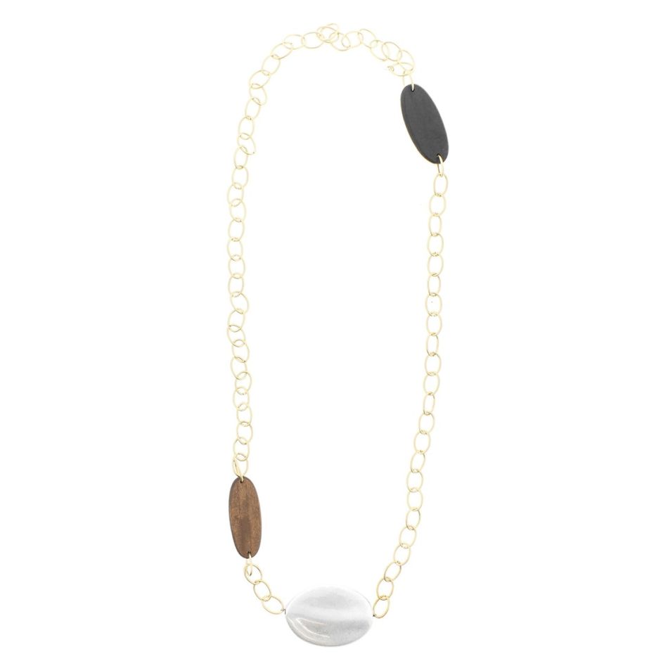 METAL IMITATION WOOD BEADS CHAIN LONG NECKLACE
