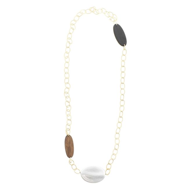 METAL IMITATION WOOD BEADS CHAIN LONG NECKLACE