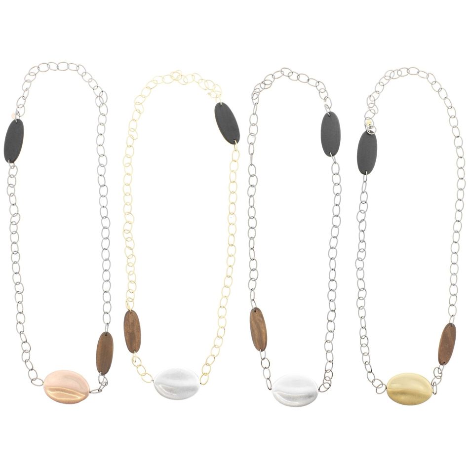 METAL IMITATION WOOD BEADS CHAIN LONG NECKLACE