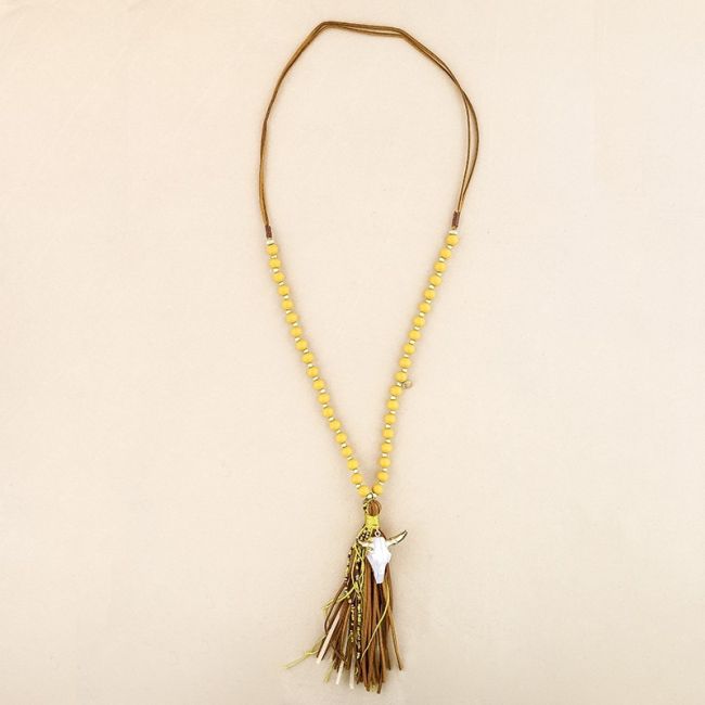 COLLAR LARGO CUENTAS MADERA CABEZA TORO FLECO