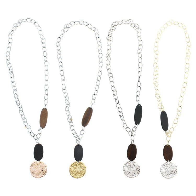 LONG WOODEN METAL PENDANT NECKLACE 2