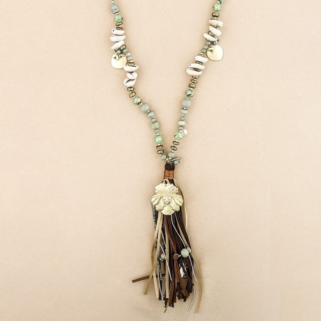 COLLAR LARGO CUENTAS MADERA FLECO