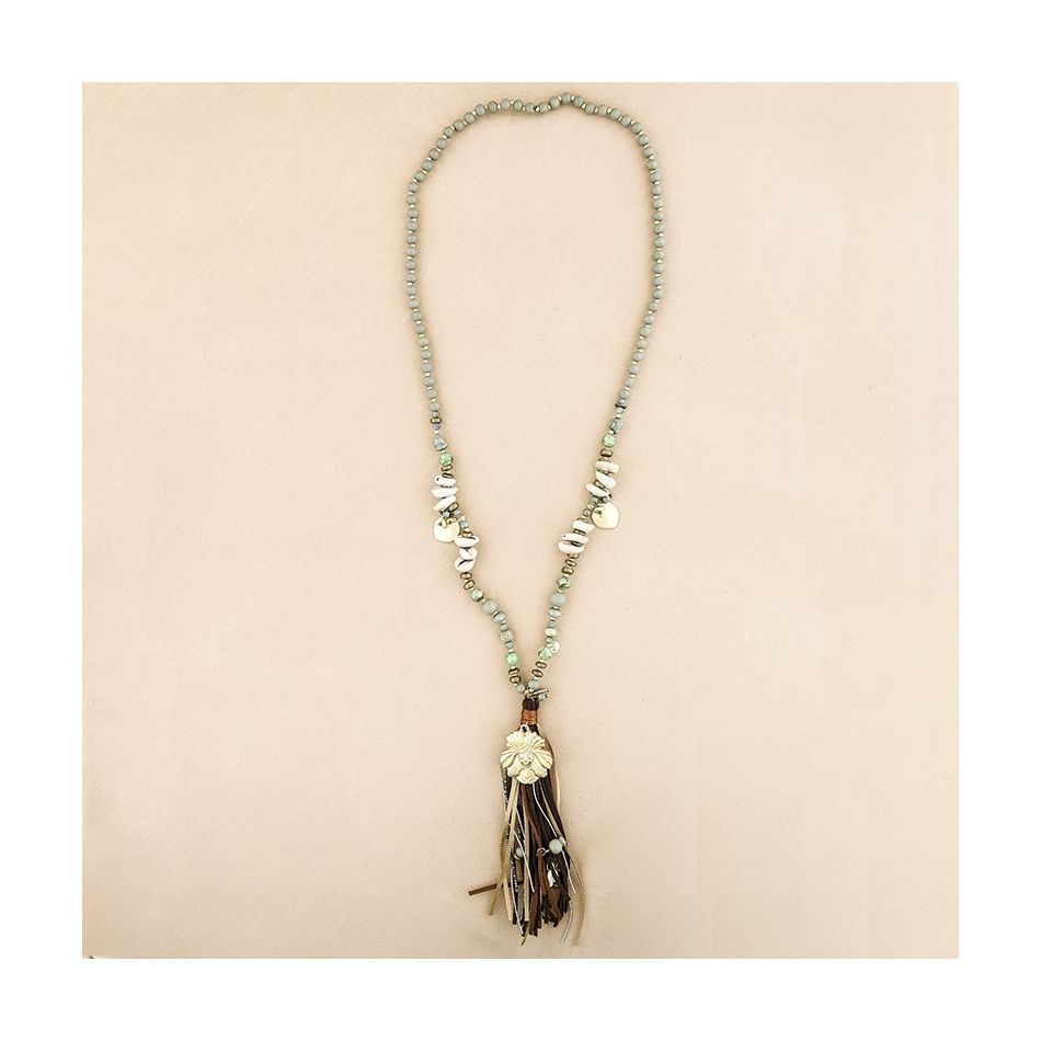 COLLAR LARGO CUENTAS MADERA FLECO