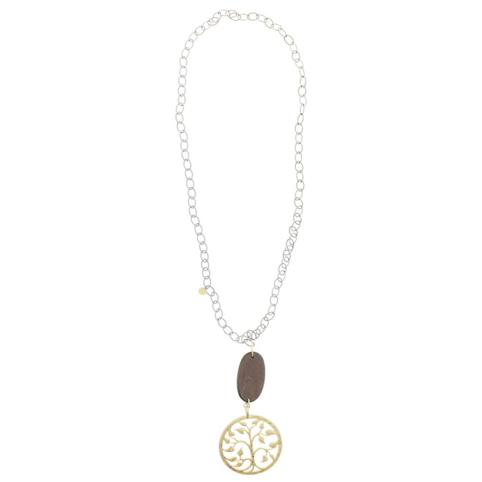 COLLAR LARGO MADERA COLGANTE METAL