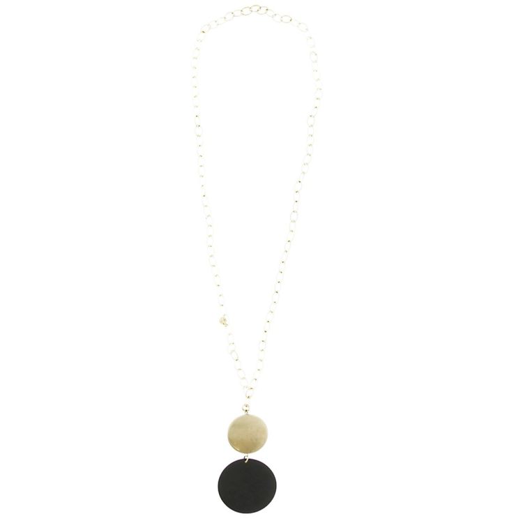 LONG IMITATION METAL WOOD PENDANT NECKLACE 2