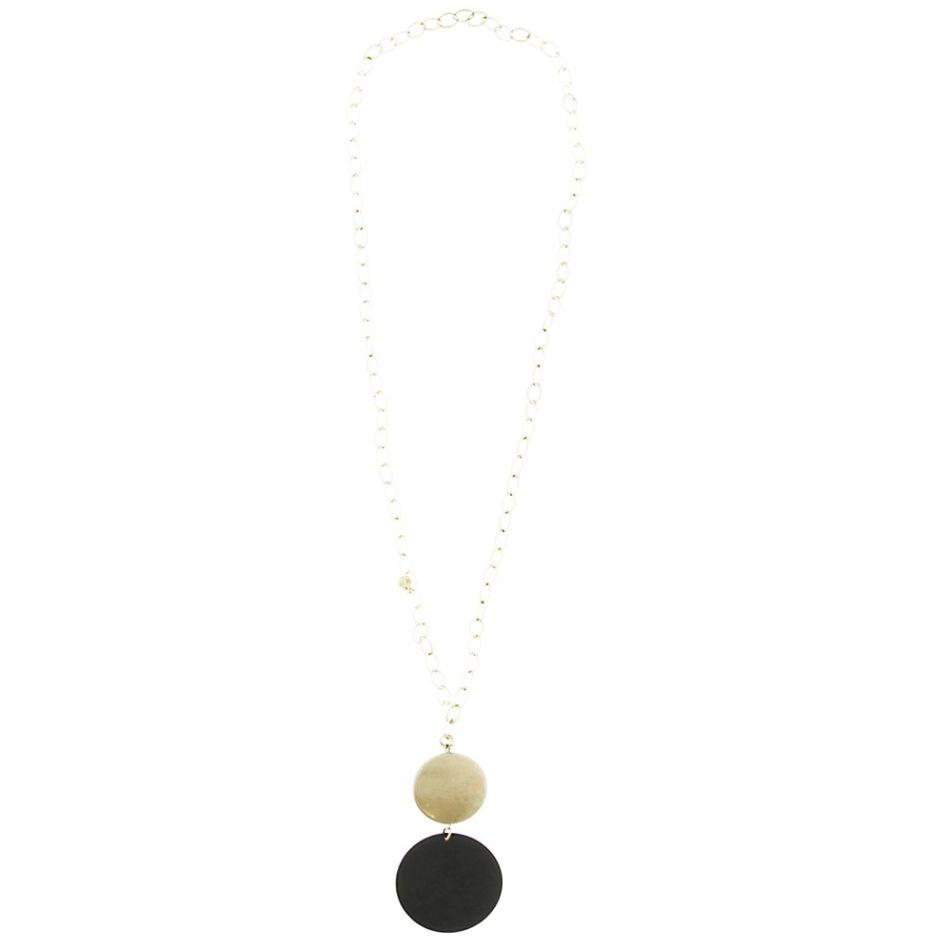 LONG IMITATION METAL WOOD PENDANT NECKLACE