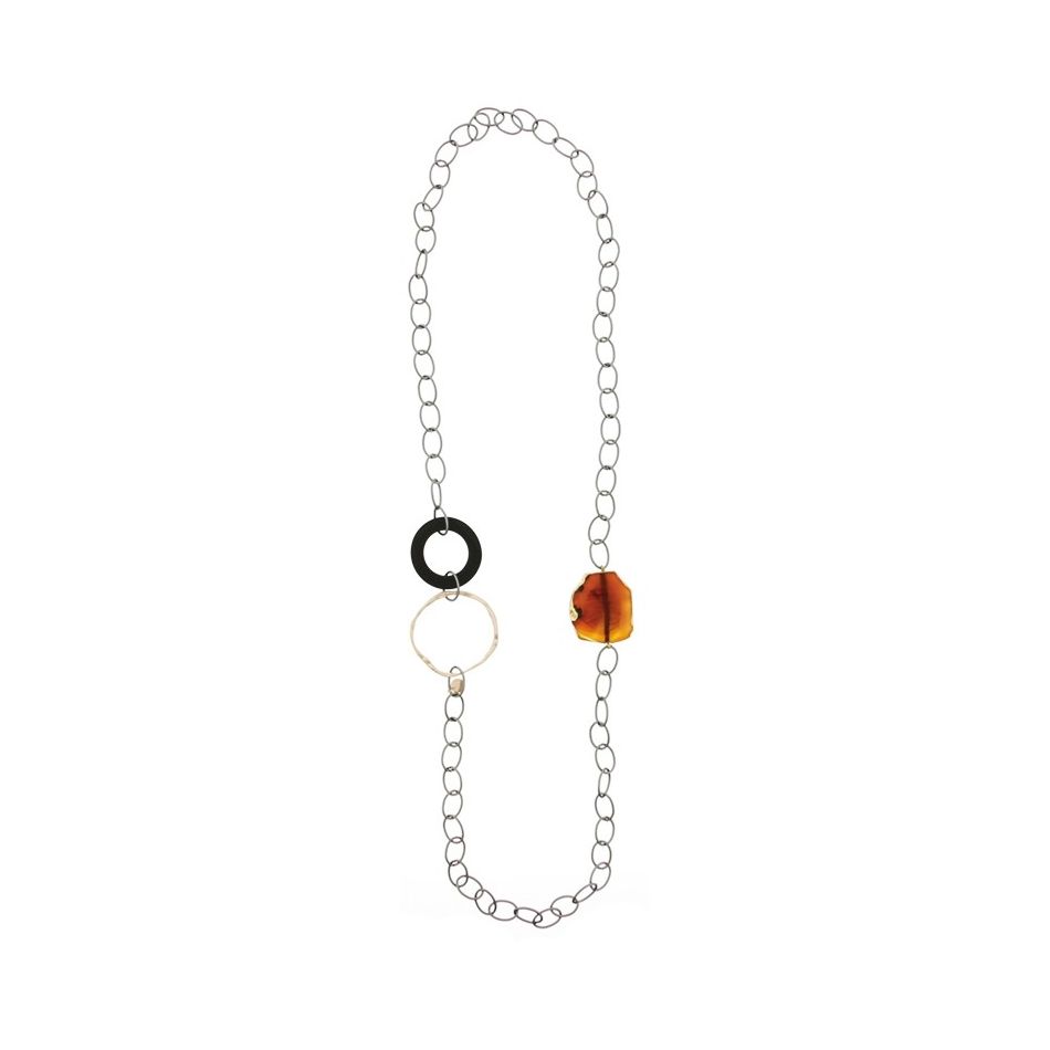 LONG NATURAL STONE LINK NECKLACE