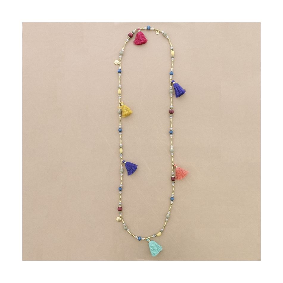 COLLAR LARGO CUENTAS FLECOS