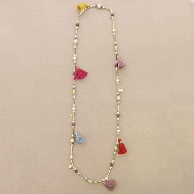 FRINGED BEADS LONG NECKLACE