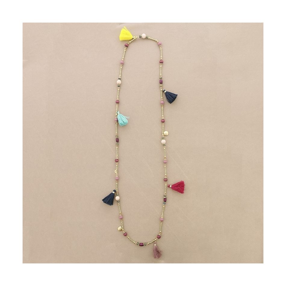 COLLAR LARGO CUENTAS FLECOS