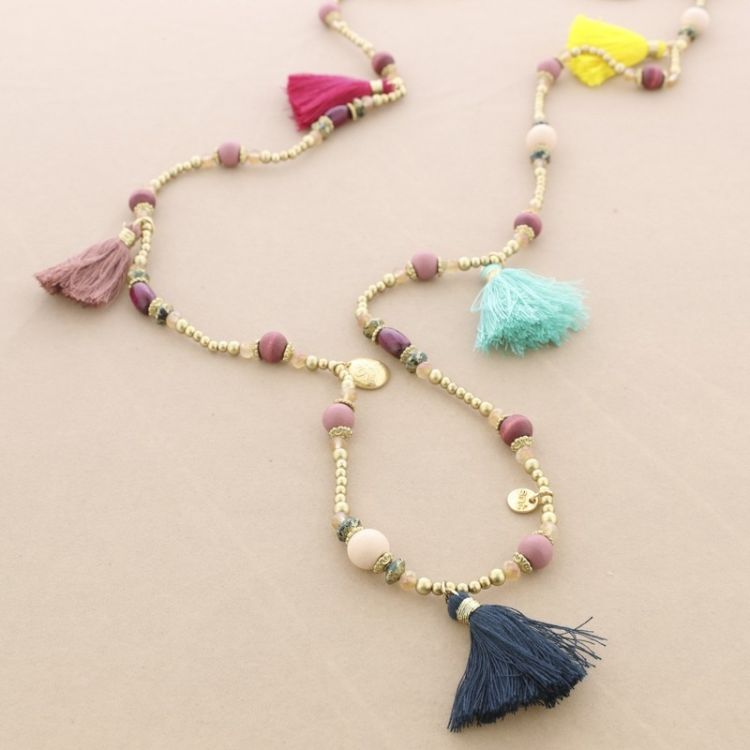 FRINGED BEADS LONG NECKLACE