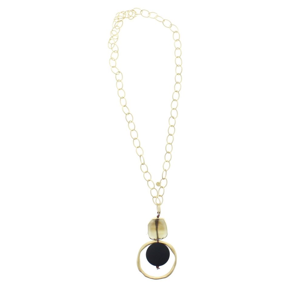 LONG NECKLACE PENDANT RING METAL STONE