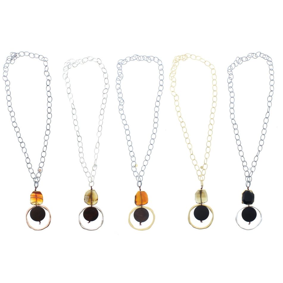 LONG NECKLACE PENDANT RING METAL STONE