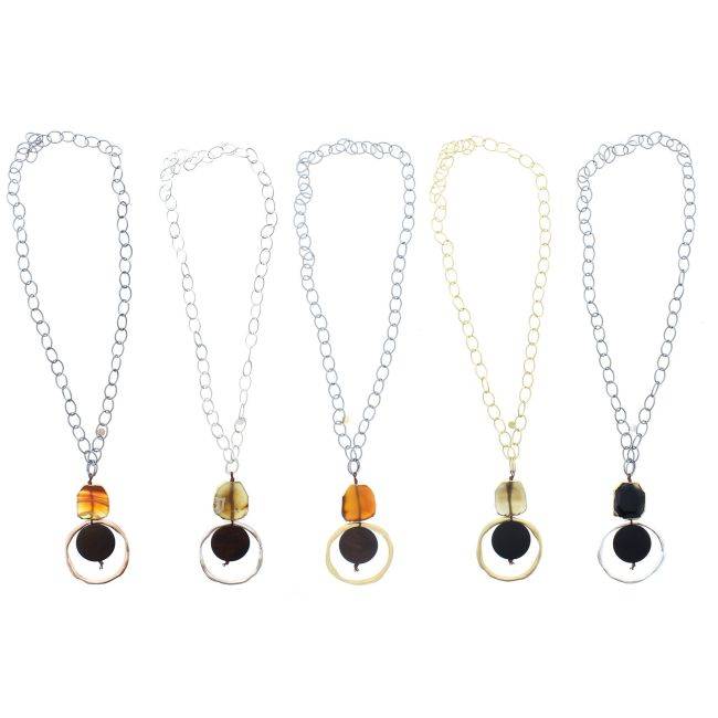 LONG NECKLACE PENDANT RING METAL STONE