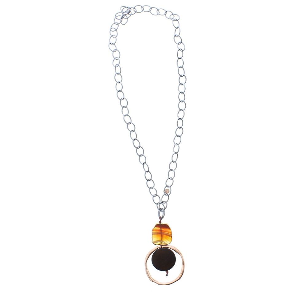COLLAR LARGO COLGANTE ANILLA METAL PIEDRA