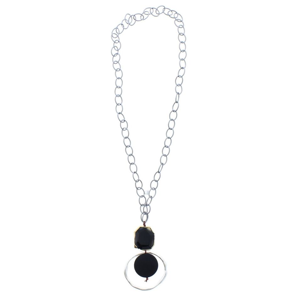 COLLAR LARGO COLGANTE ANILLA METAL PIEDRA