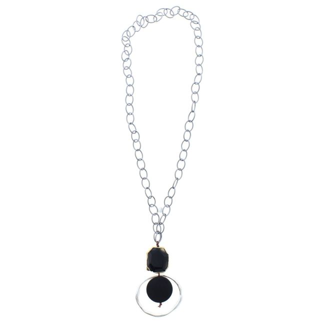 COLLAR LARGO COLGANTE ANILLA METAL PIEDRA