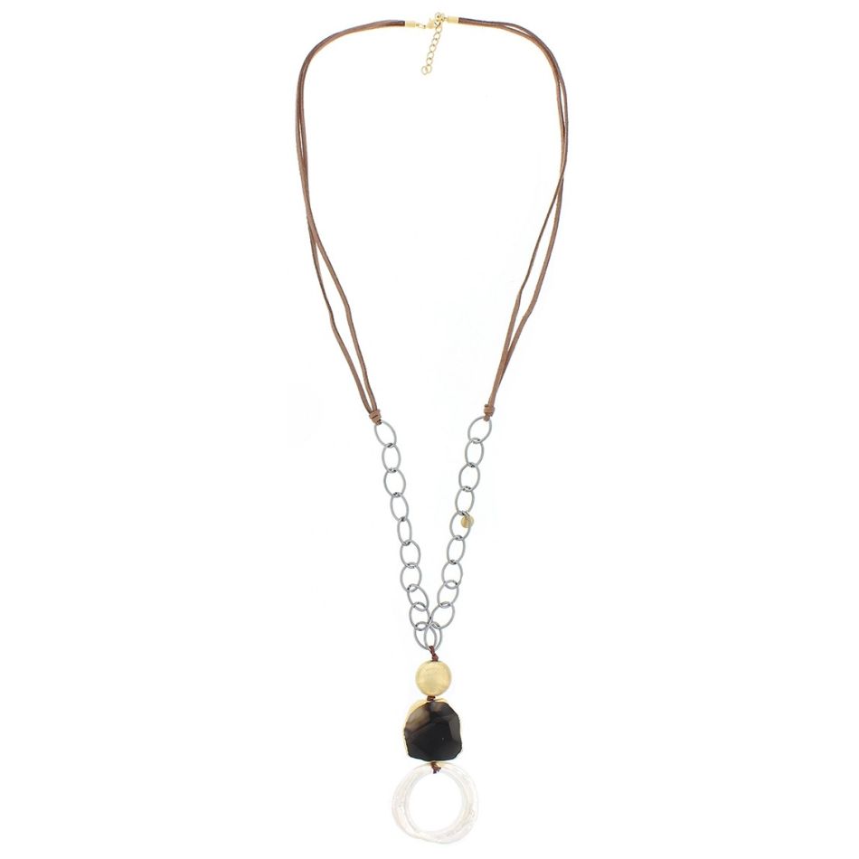 IRREGULAR METAL RING PENDANT LONG NECKLACE
