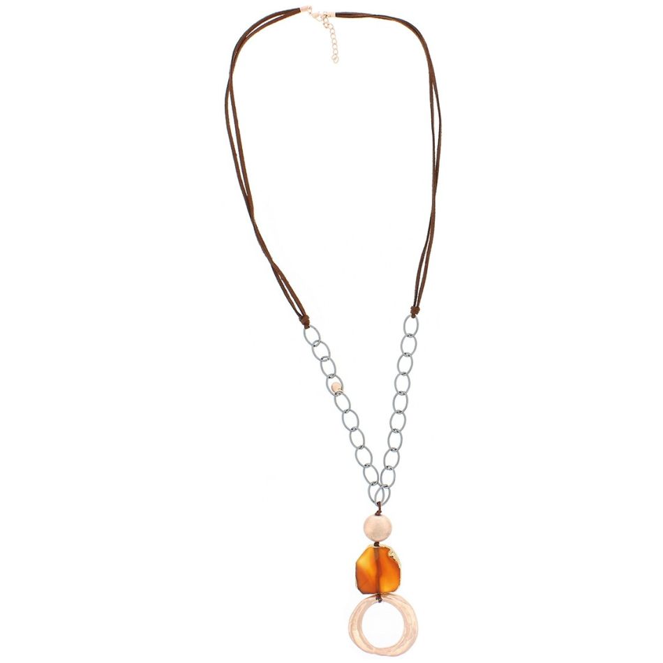 IRREGULAR METAL RING PENDANT LONG NECKLACE