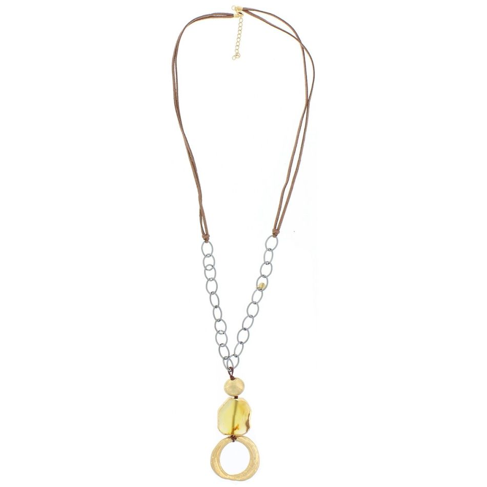 IRREGULAR METAL RING PENDANT LONG NECKLACE