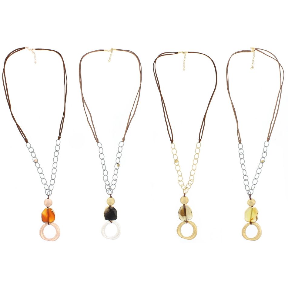IRREGULAR METAL RING PENDANT LONG NECKLACE