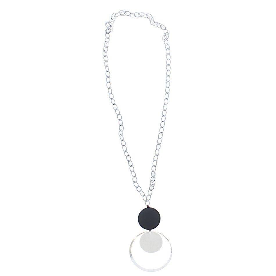 LONG NECKLACE PENDANT WOOD METAL