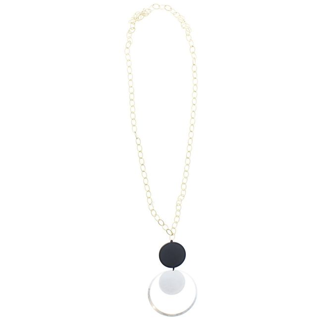 LONG NECKLACE PENDANT WOOD METAL