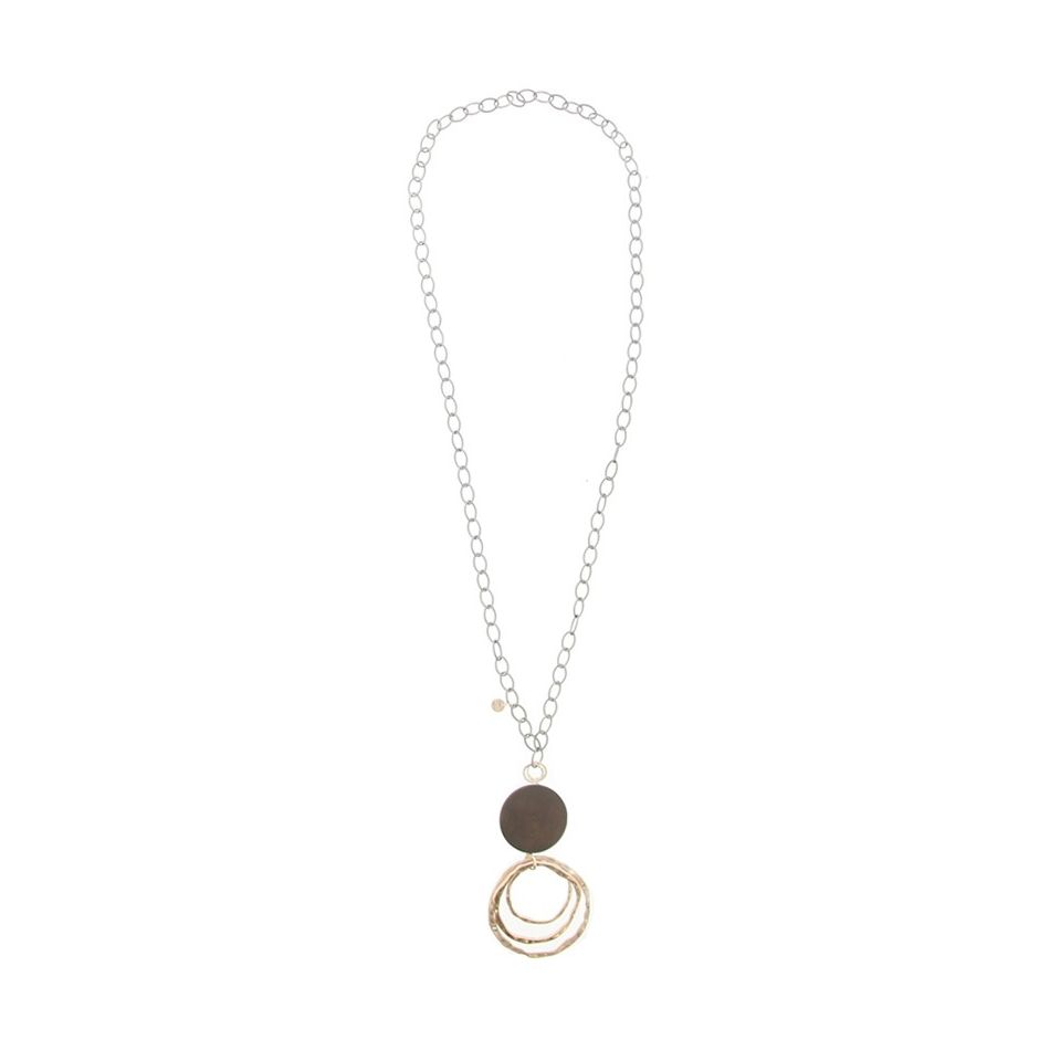 COLLAR LARGO MADERA COLGANTE TRIPLE ANILLA METAL