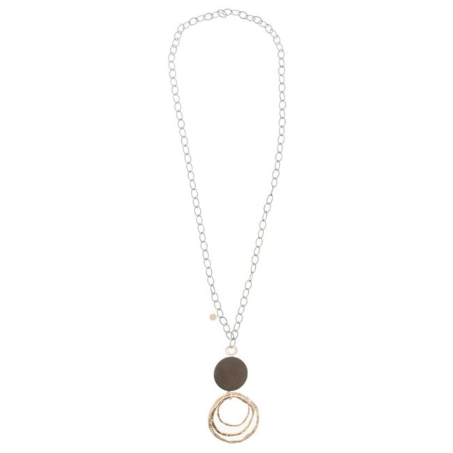 COLLAR LARGO MADERA COLGANTE TRIPLE ANILLA METAL
