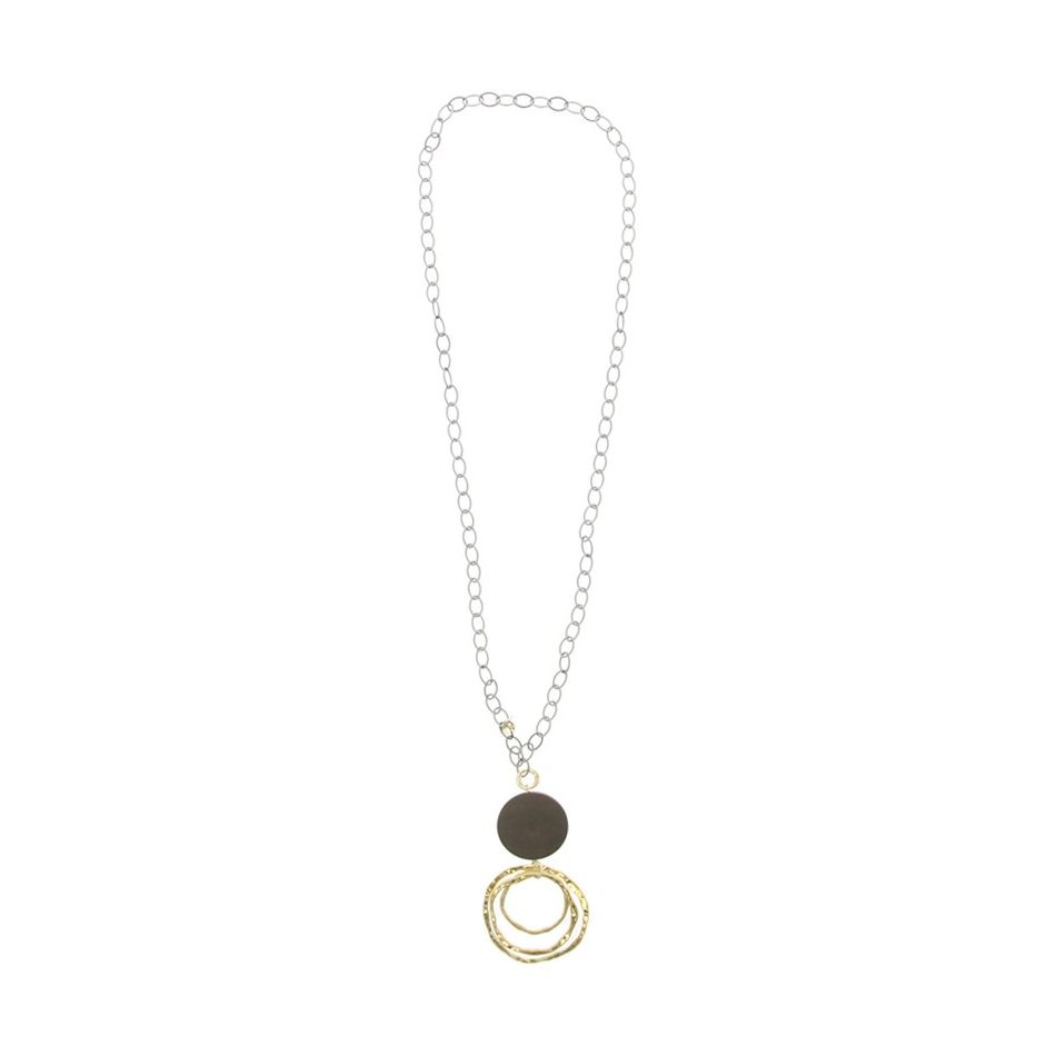 COLLAR LARGO MADERA COLGANTE TRIPLE ANILLA METAL