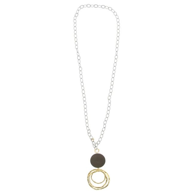 COLLAR LARGO MADERA COLGANTE TRIPLE ANILLA METAL