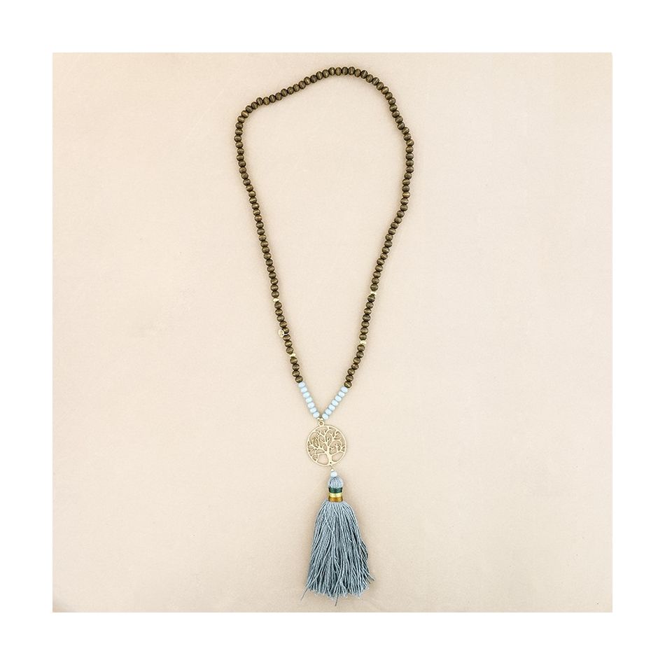 TREE OF LIFE METAL FRINGE LONG PENDANT NECKLACE