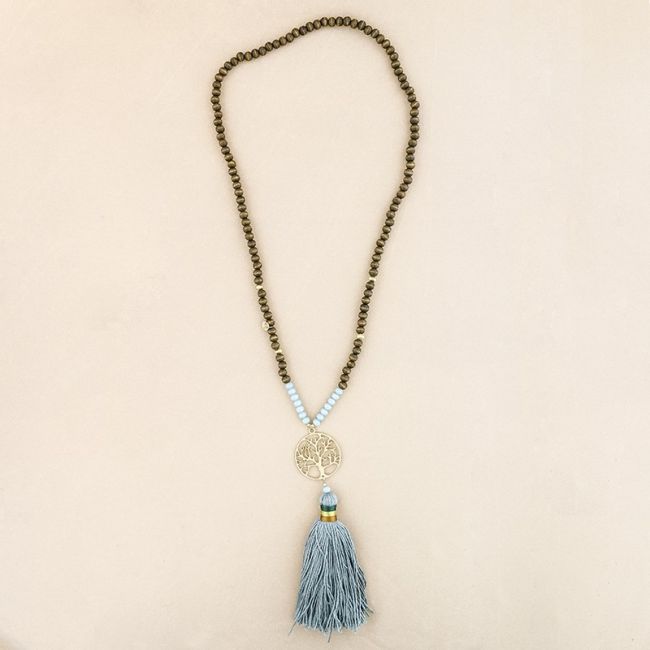 TREE OF LIFE METAL FRINGE LONG PENDANT NECKLACE