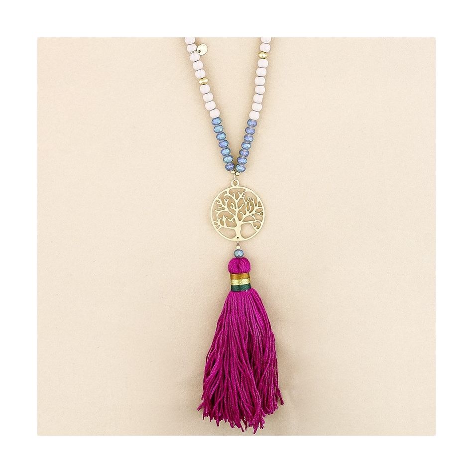 TREE OF LIFE METAL FRINGE LONG PENDANT NECKLACE