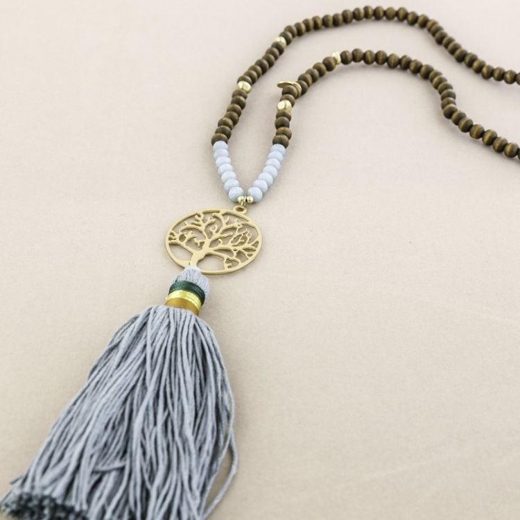 TREE OF LIFE METAL FRINGE LONG PENDANT NECKLACE