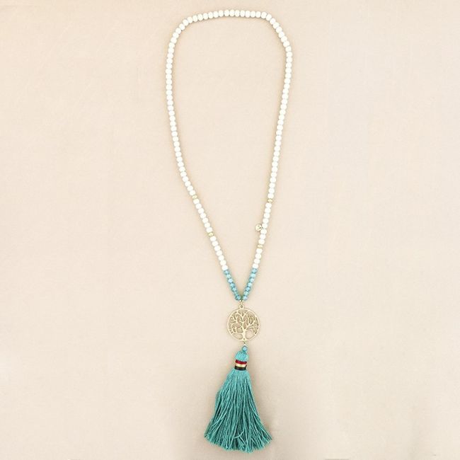 TREE OF LIFE METAL FRINGE LONG PENDANT NECKLACE