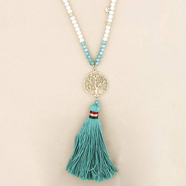 TREE OF LIFE METAL FRINGE LONG PENDANT NECKLACE