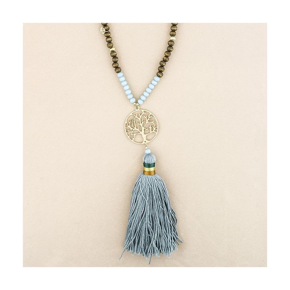 TREE OF LIFE METAL FRINGE LONG PENDANT NECKLACE