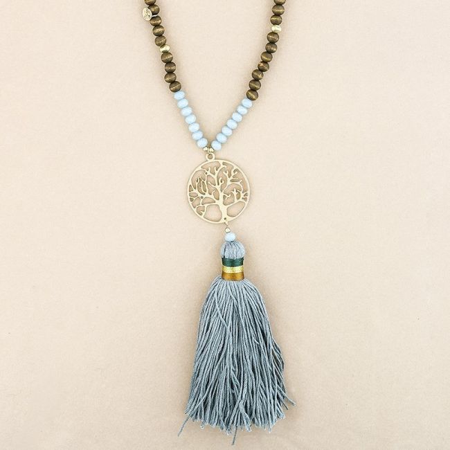 TREE OF LIFE METAL FRINGE LONG PENDANT NECKLACE