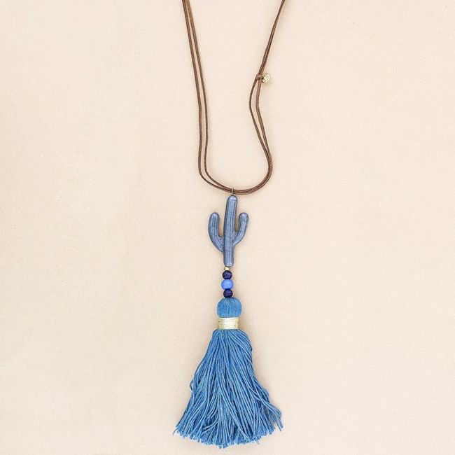FRINGED CACTUS PENDANT LONG NECKLACE