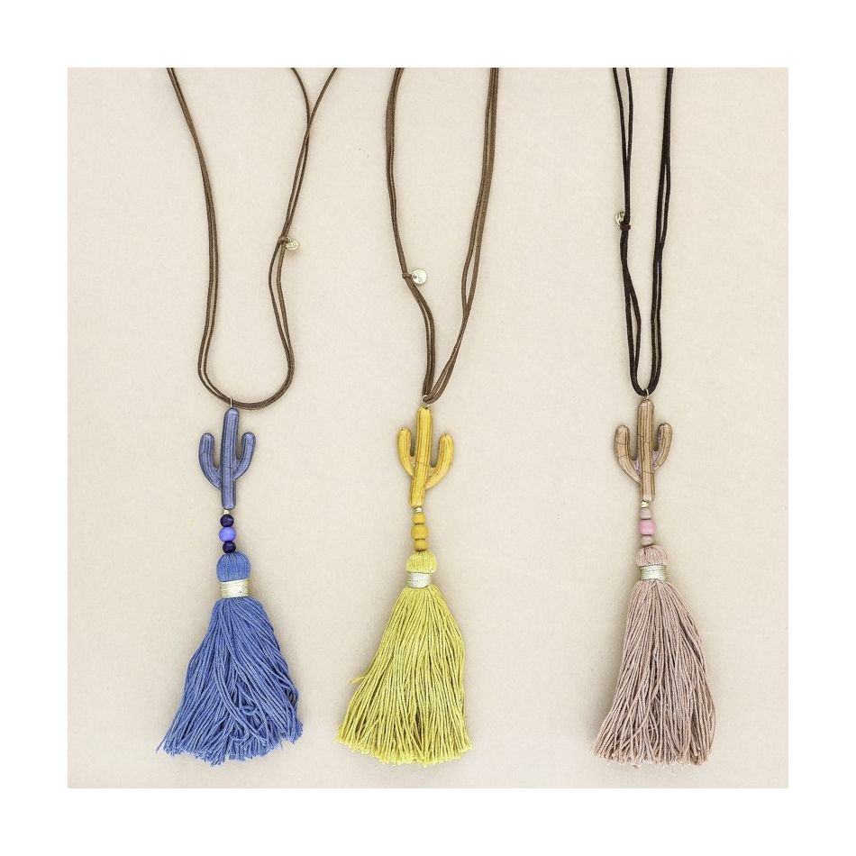 COLLAR LARGO COLGANTE CACTUS FLECO