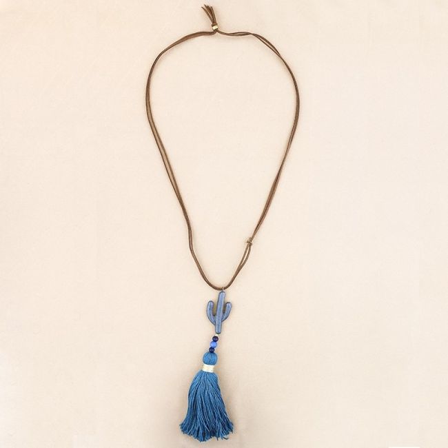 FRINGED CACTUS PENDANT LONG NECKLACE