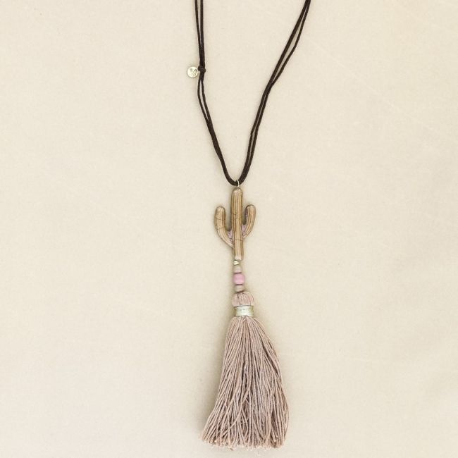 FRINGED CACTUS PENDANT LONG NECKLACE