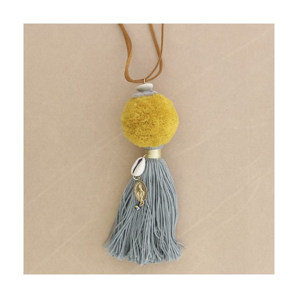 COLLAR LARGO COLGANTE POMPÓN FLECO