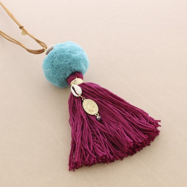COLLAR LARGO COLGANTE POMPÓN FLECO