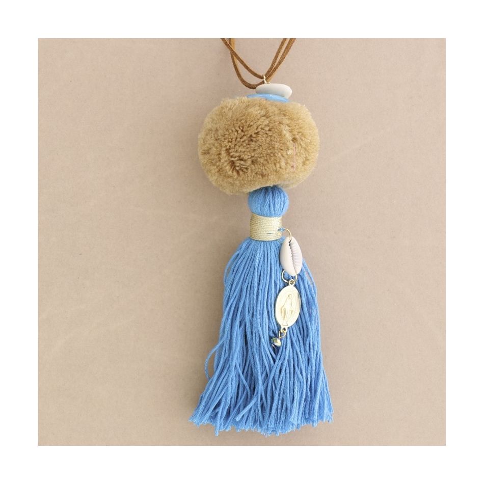 LONG FRINGED POMPOM PENDANT NECKLACE