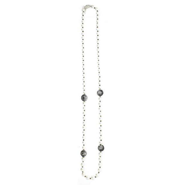 LONG IMITATION PEARL NECKLACE WITH SEQUIN BALLS