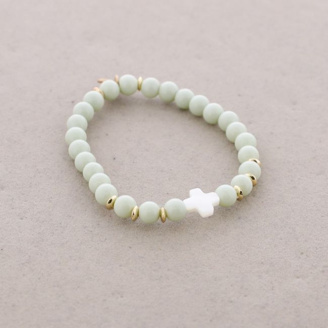 ELASTIC BRACELET WITH NACRE CROSS BEADS