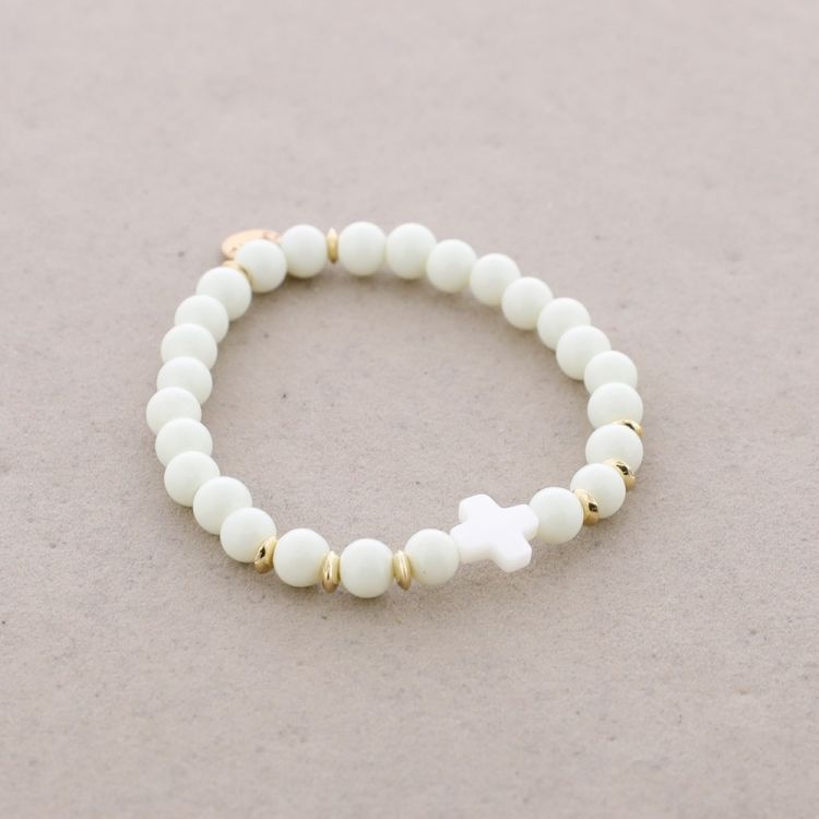 PULSERA ELÁSTICA CUENTAS CRUZ NÁCAR 2