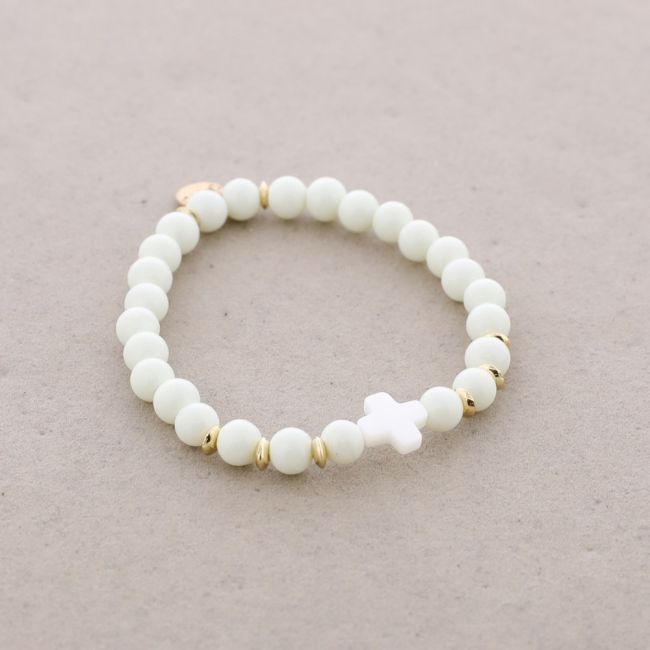ELASTIC BRACELET WITH NACRE CROSS BEADS